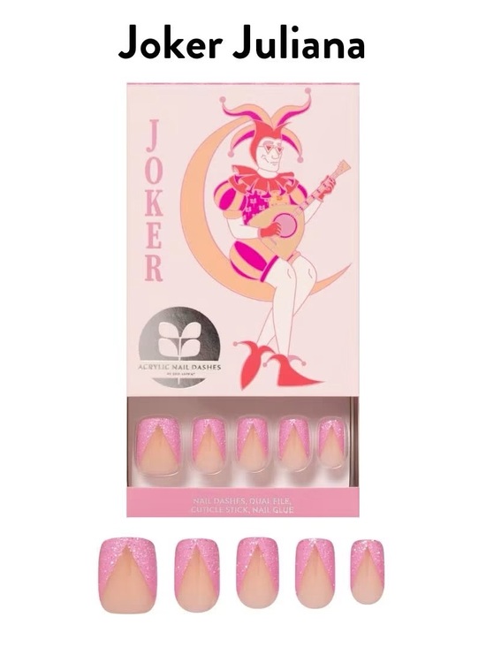 Red Aspen Other - Red Aspen Joker Juliana Acrylic Nail Dashes Pink Glitter V Tip Nails NIP